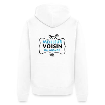 Meilleur VOISIN du monde (2c) - Unisex Premium Bio Zip Hoodie - Weiß - Hinten - Thijin (182cm)