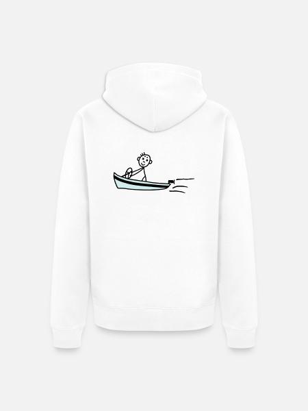 Männchen fährt Motorboot - V2 - Unisex Premium Bio Zip Hoodie - Weiß