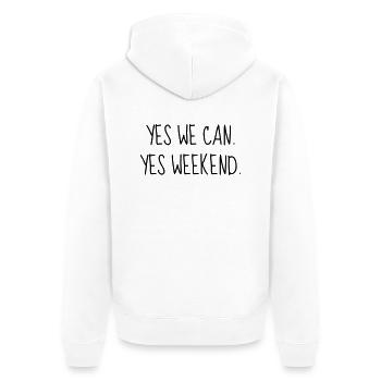 Citation / Philosophie / Pensée / Bonheur / Joie - Veste à capuche bio Premium Unisexe - blanc - Dos - Thijin (182cm)