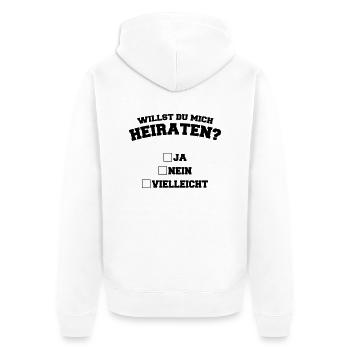 willst_du_mich_heiraten_1 - Unisex Premium Bio Zip Hoodie - Weiß - Hinten - Thijin (182cm)