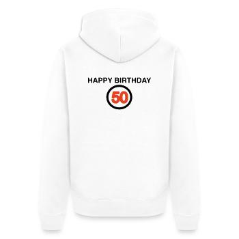 50e anniversaire - Veste à capuche bio Premium Unisexe - blanc - Dos - Thijin (182cm)