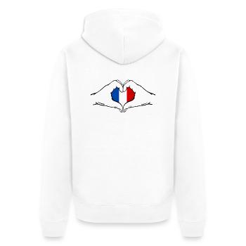 Frankreich Herzform mit Hände - Unisex Premium Bio Zip Hoodie - Weiß - Hinten - Thijin (182cm)
