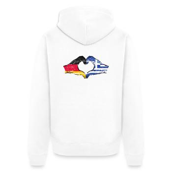 Deutschland Griechenland Flagge Hände Herz used - Unisex Premium Bio Zip Hoodie - Weiß - Hinten - Thijin (182cm)