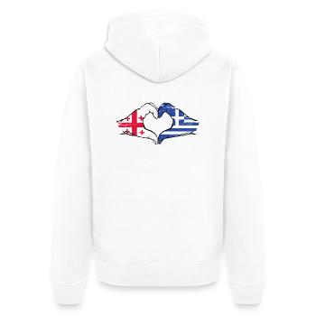 Georgien Griechenland Flagge Hände Herzform used - Unisex Premium Bio Zip Hoodie - Weiß - Hinten - Thijin (182cm)