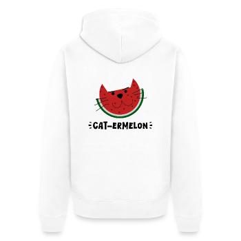 Catermelon – Fusion chat & melon, griffonnage ludique - Veste à capuche bio Premium Unisexe - blanc - Dos - Thijin (182cm)