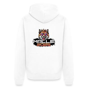 Malle 2025 Party Fuchs - Unisex Premium Bio Zip Hoodie - Weiß - Hinten - Thijin (182cm)
