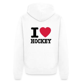 i love hockey - Unisex Premium Bio Zip Hoodie - Weiß - Hinten - Thijin (182cm)