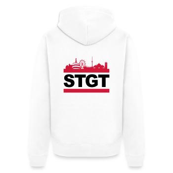 STGT - Unisex Premium Bio Zip Hoodie - Weiß - Hinten - Thijin (182cm)