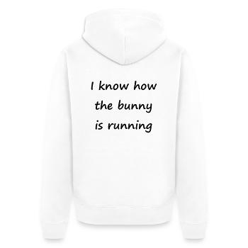 Denglisch - I know how the bunny is running - Unisex Premium Bio Zip Hoodie - Weiß - Hinten - Thijin (182cm)