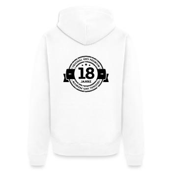 Original 18 Jahre - Unisex Premium Bio Zip Hoodie - Weiß - Hinten - Thijin (182cm)
