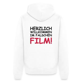 Herzlich willkommen im falschen Film! - Unisex Premium Bio Zip Hoodie - Weiß - Hinten - Thijin (182cm)