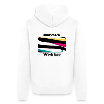 Surf more work less - Unisex Premium Bio Zip Hoodie - Weiß - Hinten - Thijin (182cm)