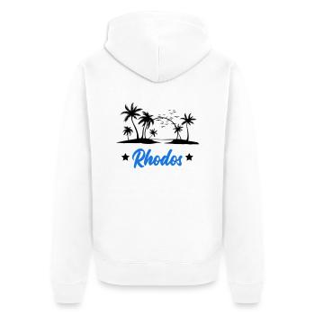 rhodos - Unisex Premium Bio Zip Hoodie - Weiß - Hinten - Thijin (182cm)