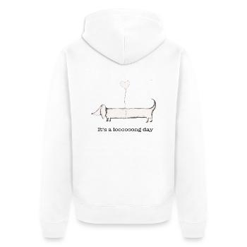 Dackel: it‘s a long day - Unisex Premium Bio Zip Hoodie - Weiß - Hinten - Thijin (182cm)