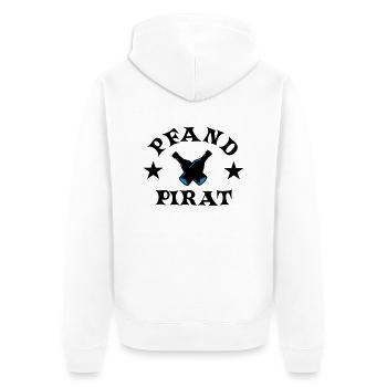 pfand pirat - Unisex Premium Bio Zip Hoodie - Weiß - Hinten - Thijin (182cm)