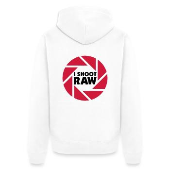 I shoot RAW - schwarz - Unisex Premium Bio Zip Hoodie - Weiß - Hinten - Thijin (182cm)