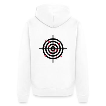 zielscheibe_mit_einschussloechern_2c - Unisex Premium Bio Zip Hoodie - Weiß - Hinten - Thijin (182cm)