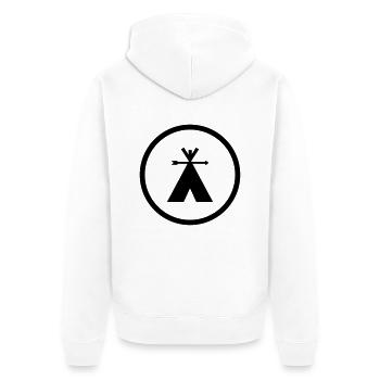 Pfadfinder_v1 - Unisex Premium Bio Zip Hoodie - Weiß - Hinten - Thijin (182cm)