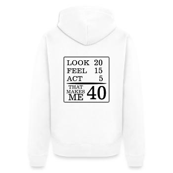 40 ANS YOUNG (SHIRT ANNIVERSAIRE !) - Veste à capuche bio Premium Unisexe - blanc - Dos - Thijin (182cm)