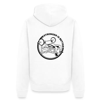 masterfitness_bankdruecker - Unisex Premium Bio Zip Hoodie - Weiß - Hinten - Thijin (182cm)