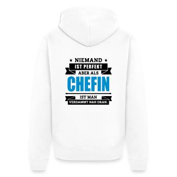 Funshirt Chefin - Unisex Premium Bio Zip Hoodie - Weiß - Hinten - Thijin (182cm)