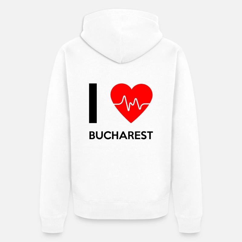 J'aime Bucarest - J'adore Bucarest - Veste à capuche bio Premium Unisexe - blanc