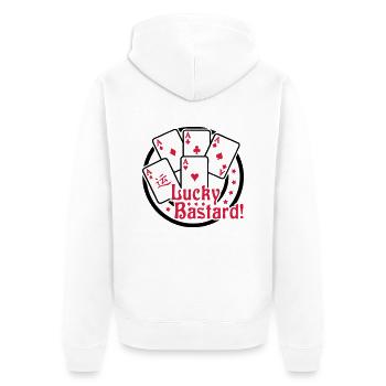 Lucky Bastard (Gambling) 02 - Unisex Premium Bio Zip Hoodie - Weiß - Hinten - Thijin (182cm)