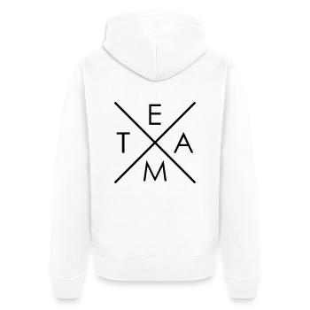 Hipsterkreuz TEAM - Unisex Premium Bio Zip Hoodie - Weiß - Hinten - Thijin (182cm)