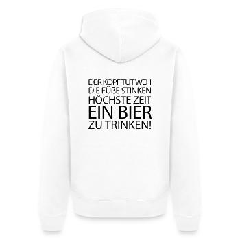 Der Kopf tut weh die Füße stinken höchste Zeit ein - Unisex Premium Bio Zip Hoodie - Weiß - Hinten - Thijin (182cm)