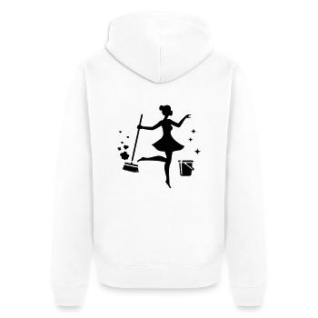 Putzfee - Unisex Premium Bio Zip Hoodie - Weiß - Hinten - Thijin (182cm)