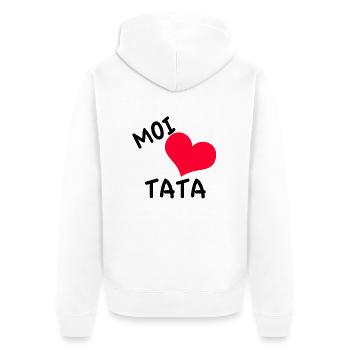 "moi aime tata" coeur rouge - Veste à capuche bio Premium Unisexe - blanc - Dos - Thijin (182cm)