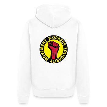 3 colors - Workers Solidarity Movement - Working - Unisex Premium Bio Zip Hoodie - Weiß - Hinten - Thijin (182cm)