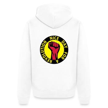 3 colors - nice day for a revolution - against - Unisex Premium Bio Zip Hoodie - Weiß - Hinten - Thijin (182cm)