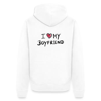 i_love_my_boyfriend__f2 - Veste à capuche bio Premium Unisexe - blanc - Dos - Thijin (182cm)