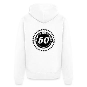 50 - Unisex Premium Bio Zip Hoodie - Weiß - Hinten - Thijin (182cm)