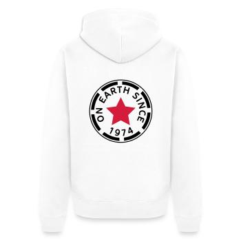 on earth since 1974 (de) - Unisex Premium Bio Zip Hoodie - Weiß - Hinten - Thijin (182cm)