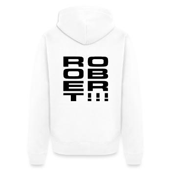 ROOBERT!!! - Unisex Premium Bio Zip Hoodie - Weiß - Hinten - Thijin (182cm)