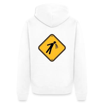 schild vorsicht hinweis kotzen uebergeben brechen - Unisex Premium Bio Zip Hoodie - Weiß - Hinten - Thijin (182cm)