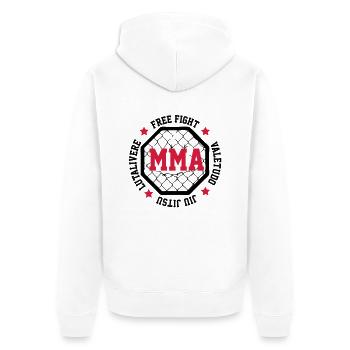 MMA - Unisex Premium Bio Zip Hoodie - Weiß - Hinten - Thijin (182cm)