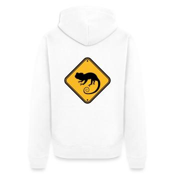bouclier note attention avertissement mise en garde danger - Veste à capuche bio Premium Unisexe - blanc - Dos - Thijin (182cm)