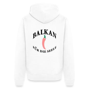 balkan für die seele - Unisex Premium Bio Zip Hoodie - Weiß - Hinten - Thijin (182cm)
