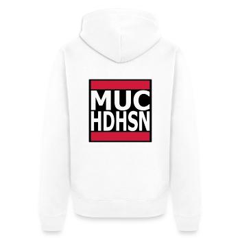 MUC München HDHSN Haidhausen on white - Unisex Premium Bio Zip Hoodie - Weiß - Hinten - Thijin (182cm)