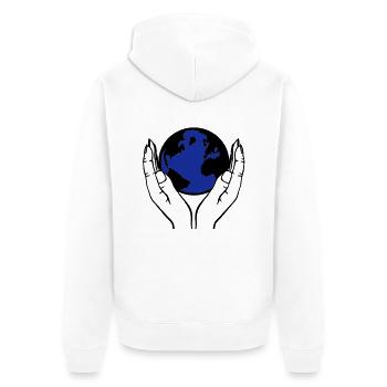 welt in händen - Unisex Premium Bio Zip Hoodie - Weiß - Hinten - Thijin (182cm)