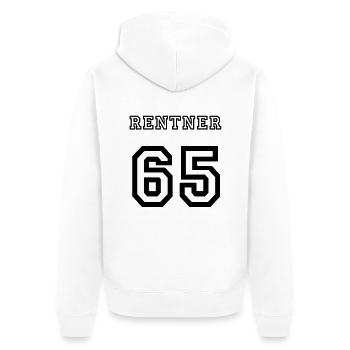 Rentner 65 - Unisex Premium Bio Zip Hoodie - Weiß - Hinten - Thijin (182cm)