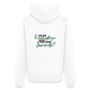 Bin Krankenpfleger, und deine Superkräfte? - Unisex Premium Bio Zip Hoodie - Weiß - Hinten - Thijin (182cm)