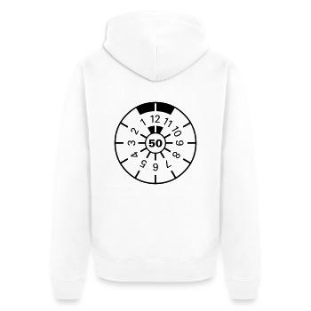 50 - TÜV Plakette zum Geburtstag - Unisex Premium Bio Zip Hoodie - Weiß - Hinten - Thijin (182cm)