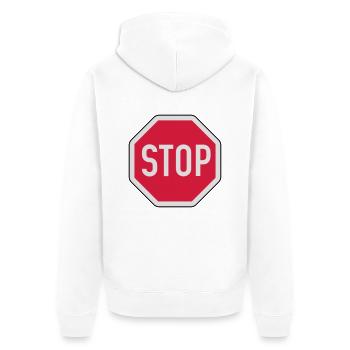 Stop - Unisex Premium Bio Zip Hoodie - Weiß - Hinten - Thijin (182cm)