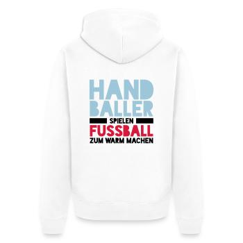 Handballer spielen Fussball zum Warm machen - Unisex Premium Bio Zip Hoodie - Weiß - Hinten - Thijin (182cm)
