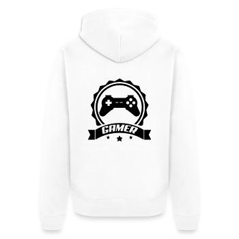 gamer - Unisex Premium Bio Zip Hoodie - Weiß - Hinten - Thijin (182cm)