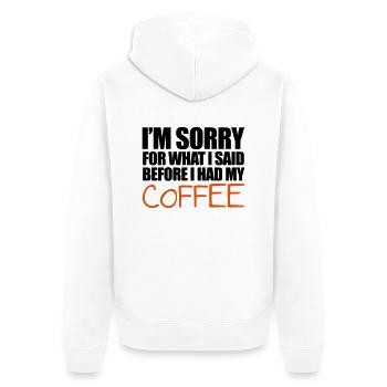 Coffee - Unisex Premium Bio Zip Hoodie - Weiß - Hinten - Thijin (182cm)